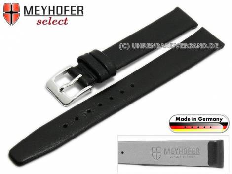 Watch strap -Steinfurt- 12mm black leather grained without stitching by MEYHOFER (width of buckle 10 mm) - Bild vergr��ern 