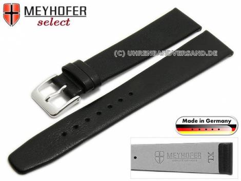 Watch strap XL -Regensburg- 17mm black leather grained without stitching by MEYHOFER (width of buckle 16 mm) - Bild vergrern 