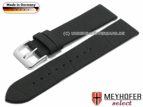 Watch strap -Hildesheim- 20mm black leather/caoutchouc alligator grain by MEYHOFER (width of buckle 18 mm) - Bild vergr��ern 
