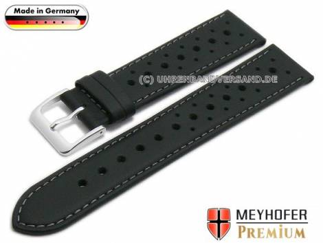 Watch strap -Hannover- 18mm black leather racing look grey stitching by MEYHOFER (width of buckle 16 mm) - Bild vergrößern 