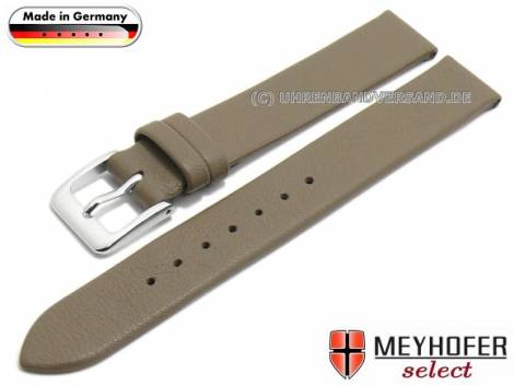 Watch strap -Potsdam- 14mm taupe leather smooth without stitching by MEYHOFER (width of buckle 14 mm) - Bild vergr��ern 