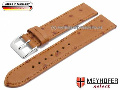 Watch strap -Hanau- 16mm light brown leather ostrich grain stitched by MEYHOFER (width of buckle 16 mm) - Bild vergr��ern 