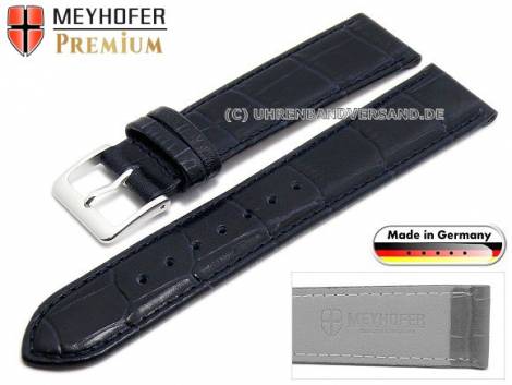 Watch strap -Wellington- 20mm dark blue leather alligator grain stitched by MEYHOFER (width of buckle 18 mm) - Bild vergr��ern 