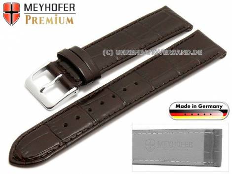 Watch strap -Wellington- 22mm dark brown leather alligator grain stitched by MEYHOFER (width of buckle 18 mm) - Bild vergr��ern 