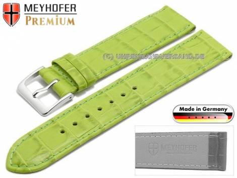 Watch strap -Wellington- 20mm light green leather alligator grain stitched by MEYHOFER (width of buckle 18 mm) - Bild vergr��ern 