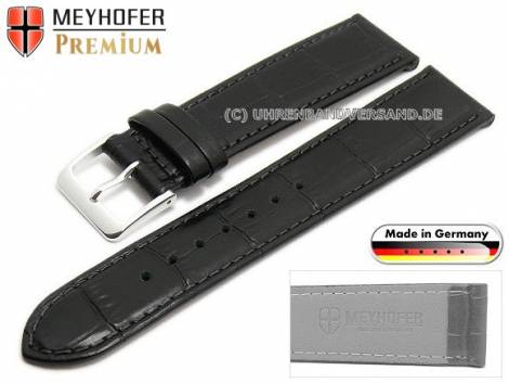 Watch strap -Wellington- 17mm black leather alligator grain stitched by MEYHOFER (width of buckle 16 mm) - Bild vergrößern 