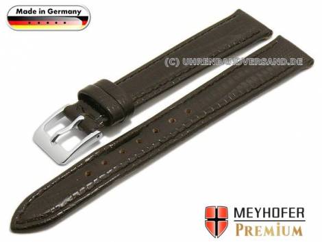 Watch strap -Kronberg- 12mm dark brown leather teju grain stitched by MEYHOFER (width of buckle 10 mm) - Bild vergr��ern 