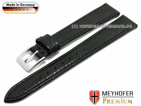 Watch strap -Kronberg- 10mm black leather teju grain stitched by MEYHOFER (width of buckle 10 mm) - Bild vergrößern 