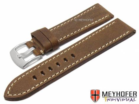 Watch strap -Ingelheim- 22mm dark brown leather vintage look light stitching by MEYHOFER (width of buckle 20 mm) - Bild vergrern 