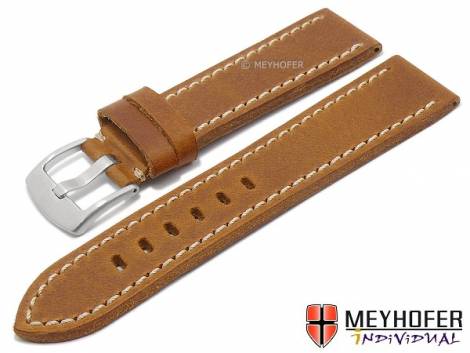 Watch strap -Ingelheim- 20mm light brown leather vintage look light stitching by MEYHOFER (width of buckle 18 mm) - Bild vergrern 