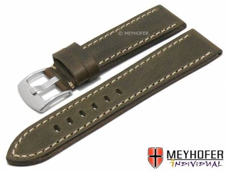 Watch strap -Ingelheim- 22mm taupe leather vintage look light stitching by MEYHOFER (width of buckle 20 mm) - Bild vergr��ern 
