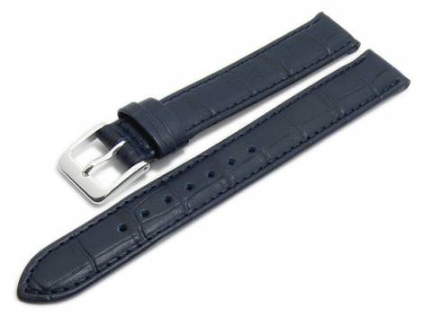 Watch strap -Wellington- 15mm dark blue leather alligator grain MADE in GERMANY by MEYHOFER (width of buckle 14 mm) - Bild vergr��ern 