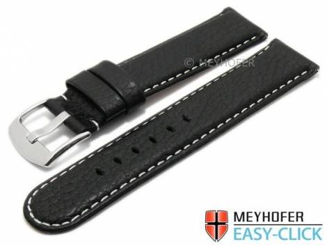 Meyhofer EASY-CLICK watch strap -Tahoe- 24mm black leather grained light stitching (width of buckle 24 mm) - Bild vergrern 