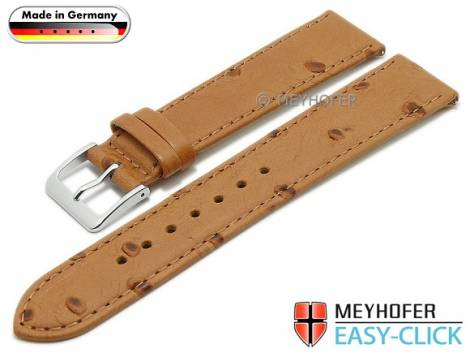 Meyhofer EASY-CLICK watch strap -Iller- 16mm light brown leather ostrich grain stitched (width of buckle 16 mm) - Bild vergrern 