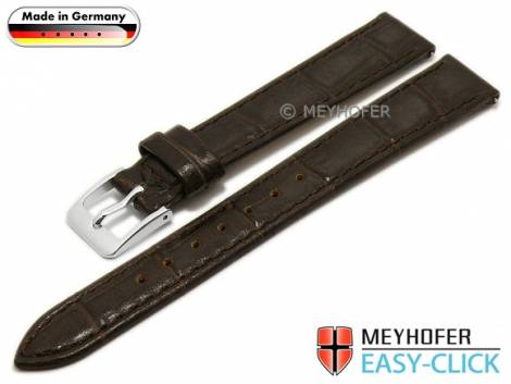 Meyhofer EASY-CLICK watch strap -Isar- 14mm dark brown leather alligator grain stitched (width of buckle 12 mm) - Bild vergrern 