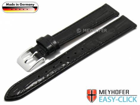 Meyhofer EASY-CLICK watch strap -Isar- 12mm black leather alligator grain stitched (width of buckle 10 mm) - Bild vergr��ern 