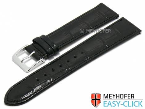 Meyhofer EASY-CLICK watch strap -Isar- 22mm black leather alligator grain stitched (width of buckle 18 mm) - Bild vergr��ern 