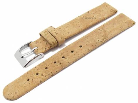 Watch strap -Tavira- 14mm light brown genuine cork VEGAN by MEYHOFER (width of buckle 14 mm) - Bild vergrern 