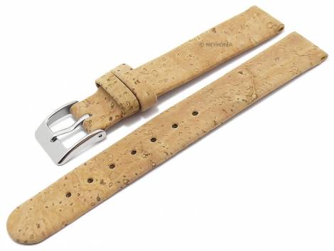 Watch strap -Tavira- 14mm light brown genuine cork VEGAN by MEYHOFER (width of buckle 14 mm) - Bild vergr��ern 