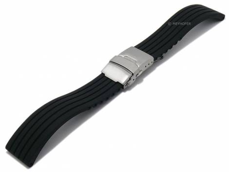 Watch strap -Barnwell- 22mm black silicone stripe pattern with titanium clasp by MEYHOFER - Bild vergrern 