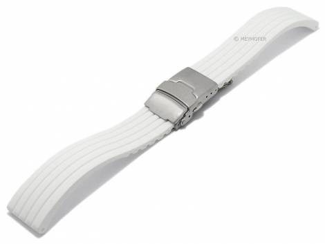 Watch strap -Barnwell- 20mm white silicone stripe pattern with titanium clasp by MEYHOFER - Bild vergrern 