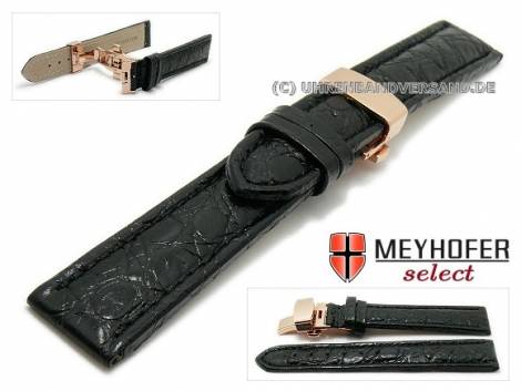 Watch strap -Morelia- 24mm black croco grain with ros� golden butterfly clasp by MEYHOFER (width of clasp 22 mm) - Bild vergr��ern 