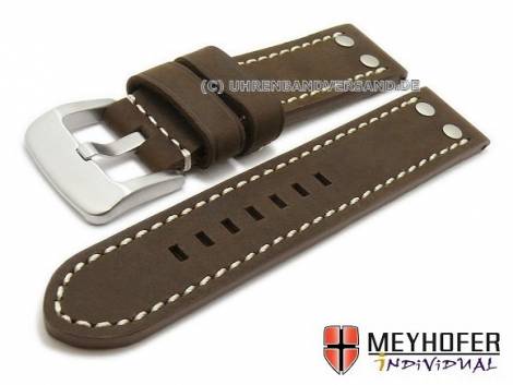 Watch strap -Meaford- 24mm dark brown leather aviator look light stitching by MEYHOFER (width of buckle 24 mm) - Bild vergr��ern 