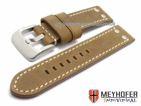 Watch strap -Meaford- 20mm light brown leather aviator look light stitching by MEYHOFER (width of buckle 20 mm) - Bild vergrern 