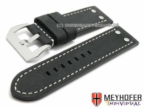 Watch strap -Meaford- 26mm black leather aviator look light stitching by MEYHOFER (width of buckle 26 mm) - Bild vergr��ern 