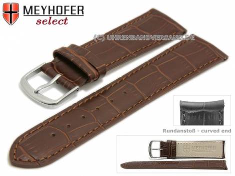 Watch strap -Sarasota- 20mm dark brown leather alligator grain with curved ends by MEYHOFER (width of buckle 18 mm) - Bild vergr��ern 