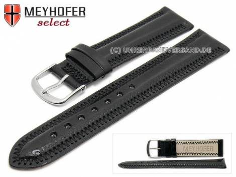 Watch strap -Nordhausen- 24mm black leather padded stitched by MEYHOFER (width of buckle 22 mm) - Bild vergr��ern 