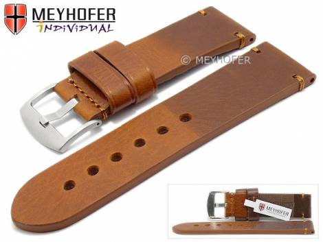 Watch strap -Ludwigsburg- 26mm light brown/red brown leather robust stitched by MEYHOFER (width of buckle 26 mm) - Bild vergrern 