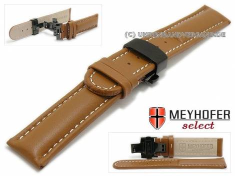 Watch strap -Venlo- 22mm light brown leather butterfly clasp black light stitching by MEYHOFER (width of clasp 20 mm) - Bild vergr��ern 