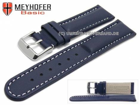 Watch strap -Batea- 22mm dark blue leather smooth matt light stitching by MEYHOFER (width of buckle 20 mm) - Bild vergr��ern 