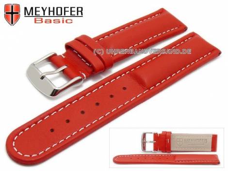 Watch strap -Batea- 24mm red leather smooth matt light stitching by MEYHOFER (width of buckle 22 mm) - Bild vergr��ern 
