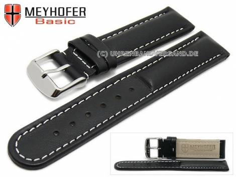 Watch strap -Batea- 18mm black leather smooth matt light stitching by MEYHOFER (width of buckle 18 mm) - Bild vergr��ern 
