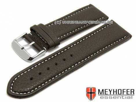 Watch strap XL -Anklam- 26mm dark brown leather grained light stitching by MEYHOFER (width of buckle 24 mm) - Bild vergr��ern 