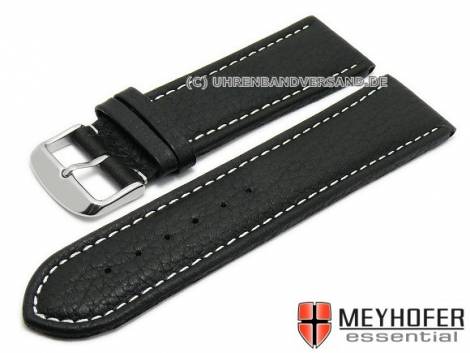 Watch strap XL -Anklam- 26mm black leather grained light stitching by MEYHOFER (width of buckle 24 mm) - Bild vergr��ern 