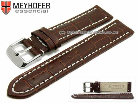 Watch strap XL -Sanford- 18mm dark brown leather alligator grain light stitching by MEYHOFER (width of buckle 18 mm) - Bild vergrößern 