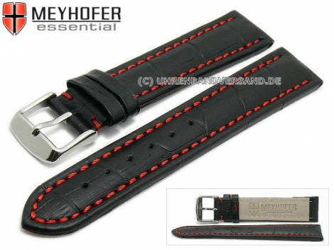 Watch strap -Petare Special- 22mm black leather alligator grain red stitching by MEYHOFER (width of buckle 20 mm) - Bild vergr��ern 