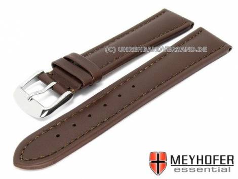Watch strap -Nybro- 20mm dark brown leather smooth matt stitched by MEYHOFER (width of buckle 18 mm) - Bild vergr��ern 