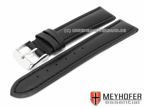 Watch strap -Nybro- 24mm black leather smooth matt stitched by MEYHOFER (width of buckle 22 mm) - Bild vergr��ern 