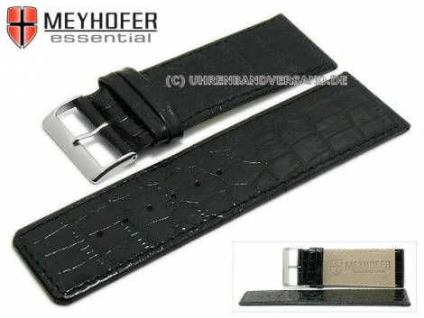 Watch strap -Campinas- 30mm black leather alligator grain stitched by MEYHOFER (width of buckle 28 mm) - Bild vergr��ern 