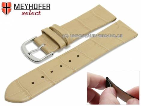 Watch strap -Pensacola- 16mm clip lug attachment beige leather alligator grain by MEYHOFER (width of buckle 16 mm) - Bild vergr��ern 