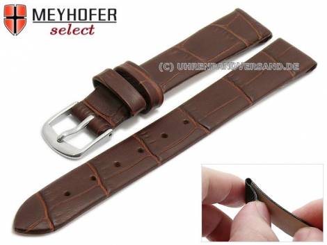 Watch strap -Pensacola- 12mm clip lug attachment dark brown leather alligator grain by MEYHOFER (width of buckle 12 mm) - Bild vergrern 