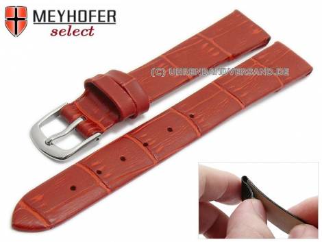 Watch strap -Pensacola- 12mm clip lug attachment red leather alligator grain by MEYHOFER (width of buckle 12 mm) - Bild vergrern 