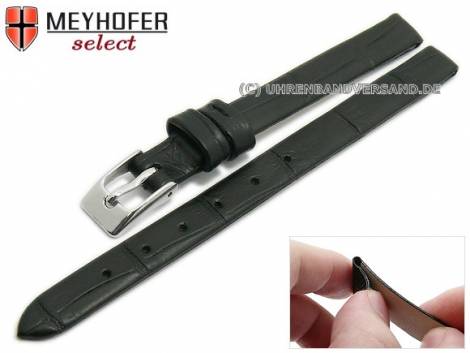 Watch strap -Pensacola- 08mm clip lug attachment black leather alligator grain by MEYHOFER (width of buckle 08 mm) - Bild vergrern 