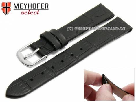 Watch strap -Pensacola- 14mm clip lug attachment black leather alligator grain by MEYHOFER (width of buckle 12 mm) - Bild vergr��ern 