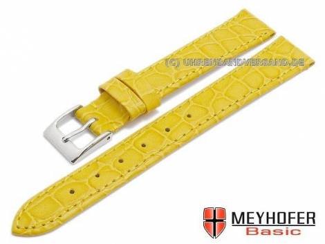 MEYHOFER Basic watch strap -Santos- 12mm yellow leather croco grain stitched (width of buckle 10 mm) - Bild vergr��ern 