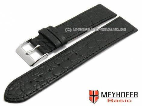 MEYHOFER Basic watch strap -Santos- 20mm black leather croco grain stitched (width of buckle 18 mm) - Bild vergr��ern 